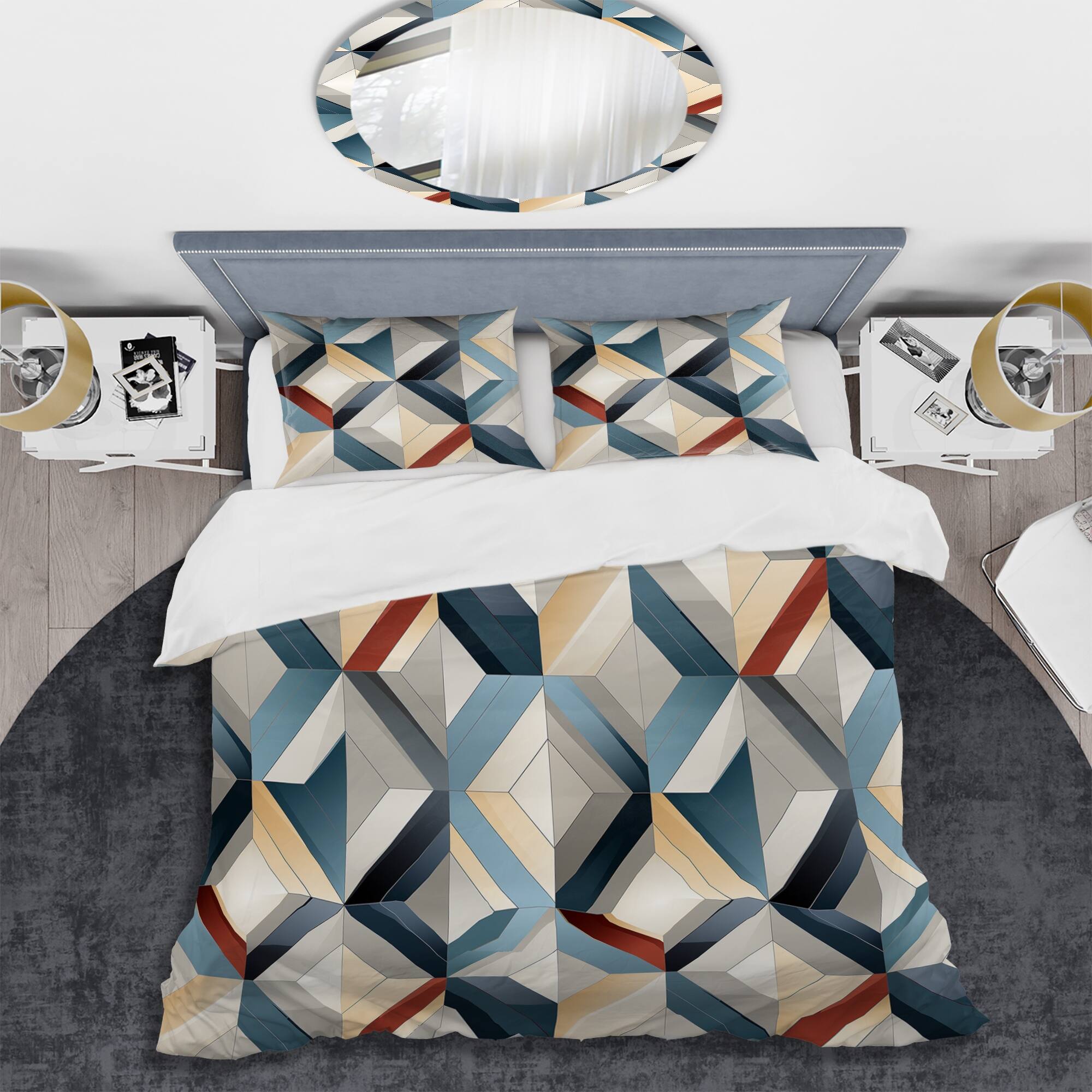 Designart "Neutral Grey Tiles Mosaic I" Blue Modern Bedding Cover Set